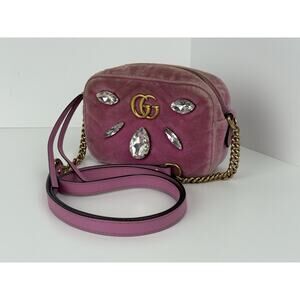 GUCCI Shoulder Bag GG Marmont Velvet Quilted Velour Pink